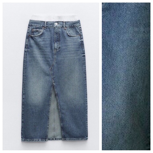NWT. Zara Blue Low-Rise TRF Denim Maxi Skirt with Boxer Detail. Size S. - Picture 6 of 13